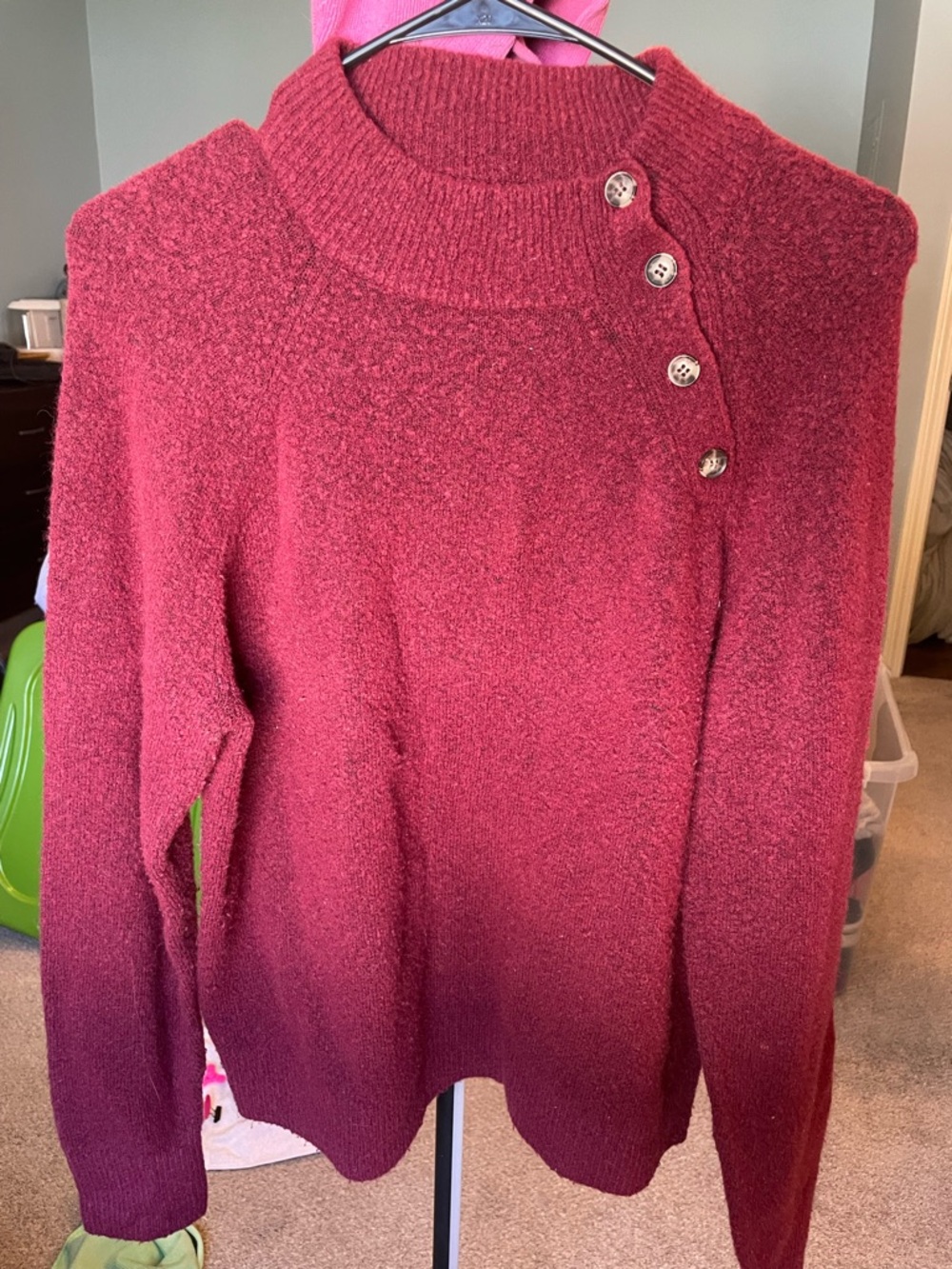 J. Crew Maroon Button-Shoulder Turtleneck Sweater